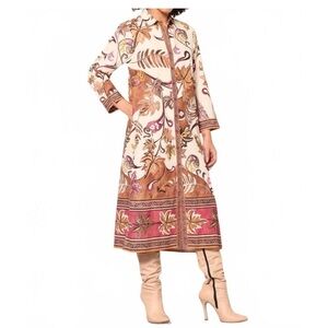 Maude Vivante Eliza Dress Misty Ferns Small S NWT New - Cream Brown Pink